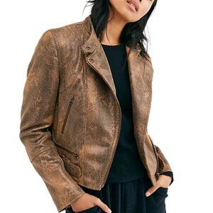 Free People We The Free Fenix Jacket Snake Skin Black Combo, Vegan Leather, Sz S